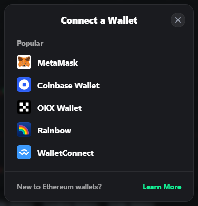 The Connect Wallet dialog
